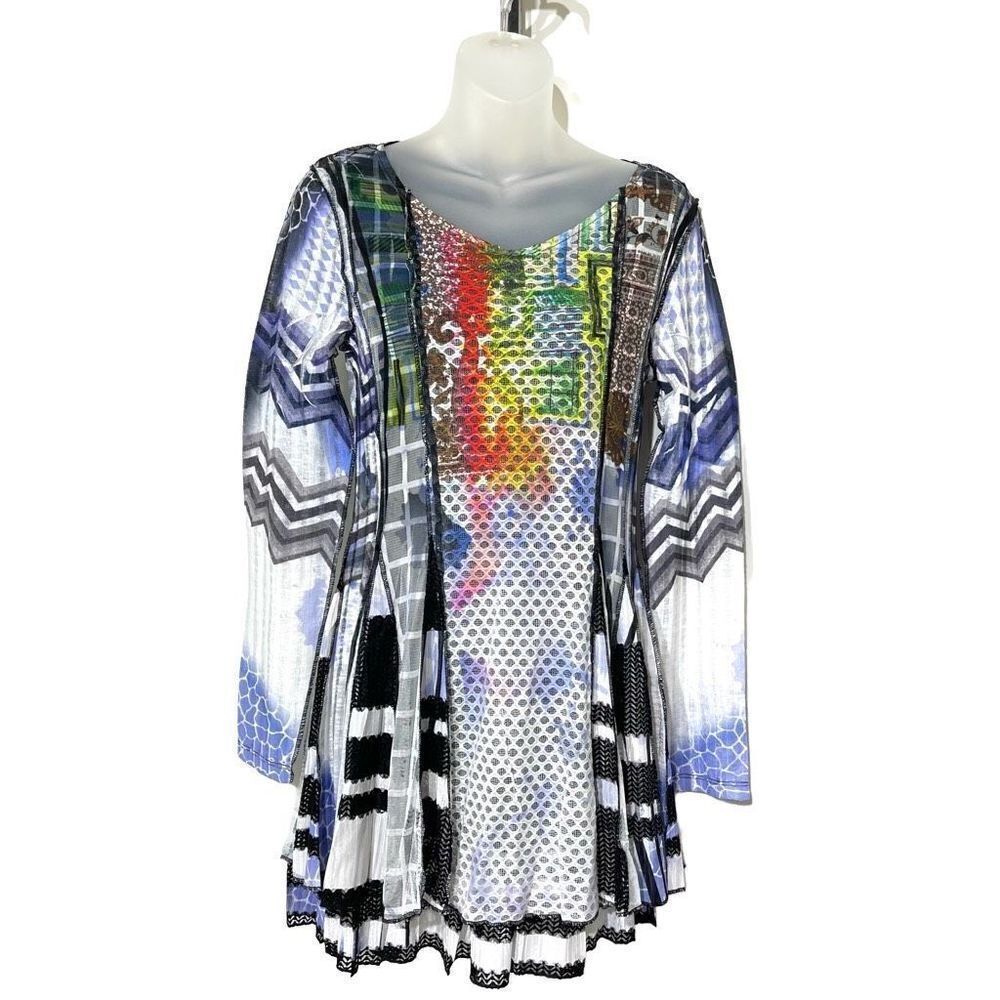 Ania A Women's Honey Comb Patchwork Longsleeve Tunic Tops Multicolor Size Small